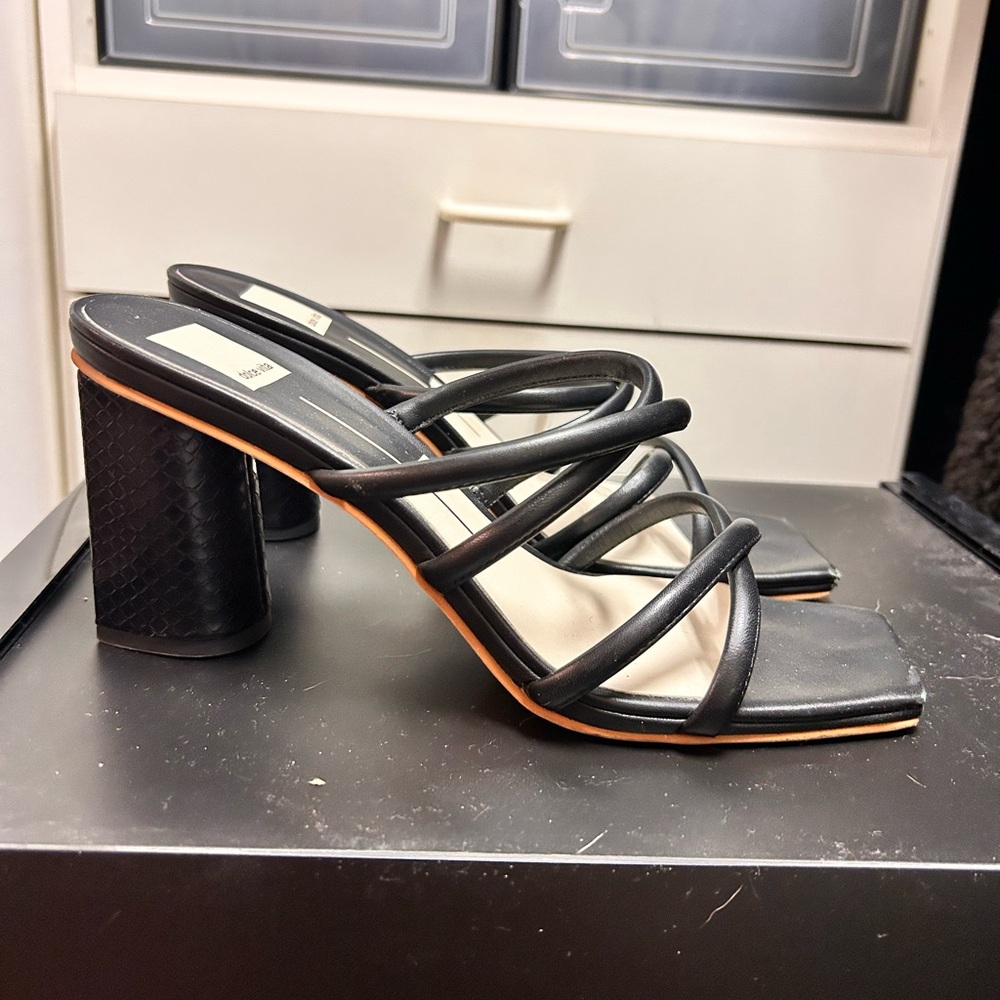 Dolce Vita Minimalist Black Strappy Block Heel Mules